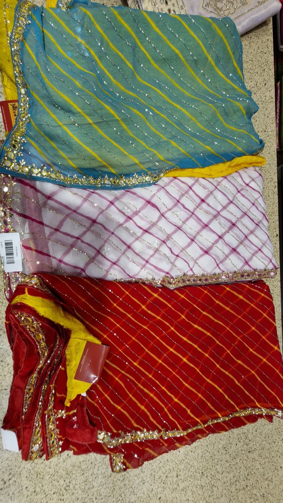 Leheriya sarees with gota and mirror work