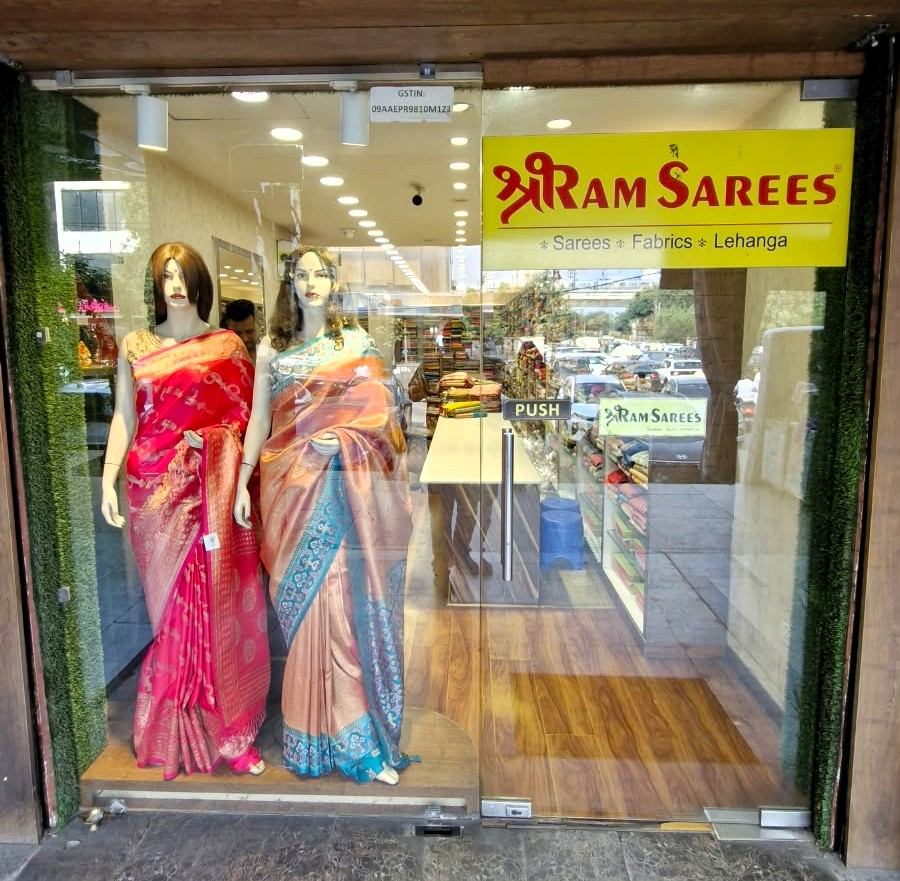 ShriRam Sarees store window in Sector 18 Noida with sarees on display